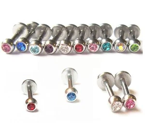 10 x GEM LIP TRAGUS TOP EAR HELIX RIM LABRET BAR STUDS 1.2mm x 6mm 8mm 10mm 12mm - Picture 1 of 1