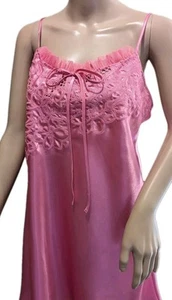 Ivy & Annabelle Slip Dress Sz M Pink Shiny Satin Chemise Gown,Chiffon Ruffle NWT - Picture 1 of 11