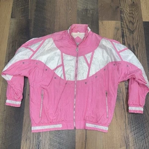 1980’s Fashion Women’s Active Stuff Retro Windbreaker Size M Vintage Pink White - Picture 1 of 13