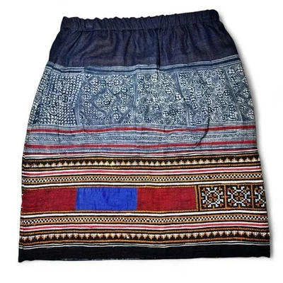 Falda cintura tribu colina indonesia Hmong vintage, cáñamo, algodón, bordada Foto 1 de 4