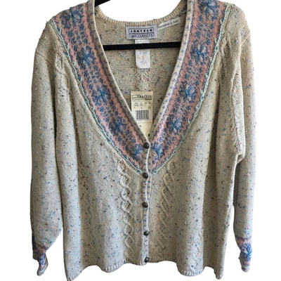 Cárdigan Jantzen años 90 bordado grande tejido con cable abuela cabaña stock muerto Foto 1 de 4
