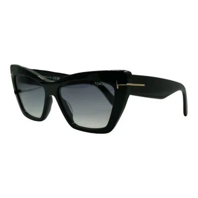 Tom Ford FT0871 01B Women’s Sunglasses Shiny Black Frame Grey Lens Cat Eye - image 1 of 4