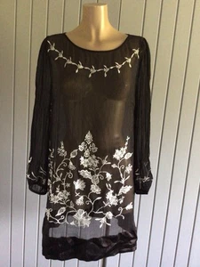 Monsoon Ladies Semi Sheer Mini Dress Top UK 12 Embroidered Length 32” Excellent - Picture 1 of 9