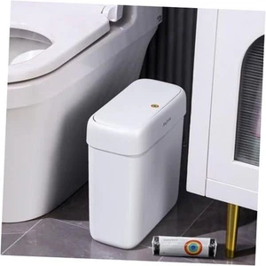  Bathroom Trash Can with Lid,3 Gallon Small Garbage Can Press - White Small - Picture 1 of 7