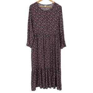 Old Navy Damen XL Langarm Blumen Maxikleid Stufen Cottagecore Boho Herbst - Bild 1 von 7