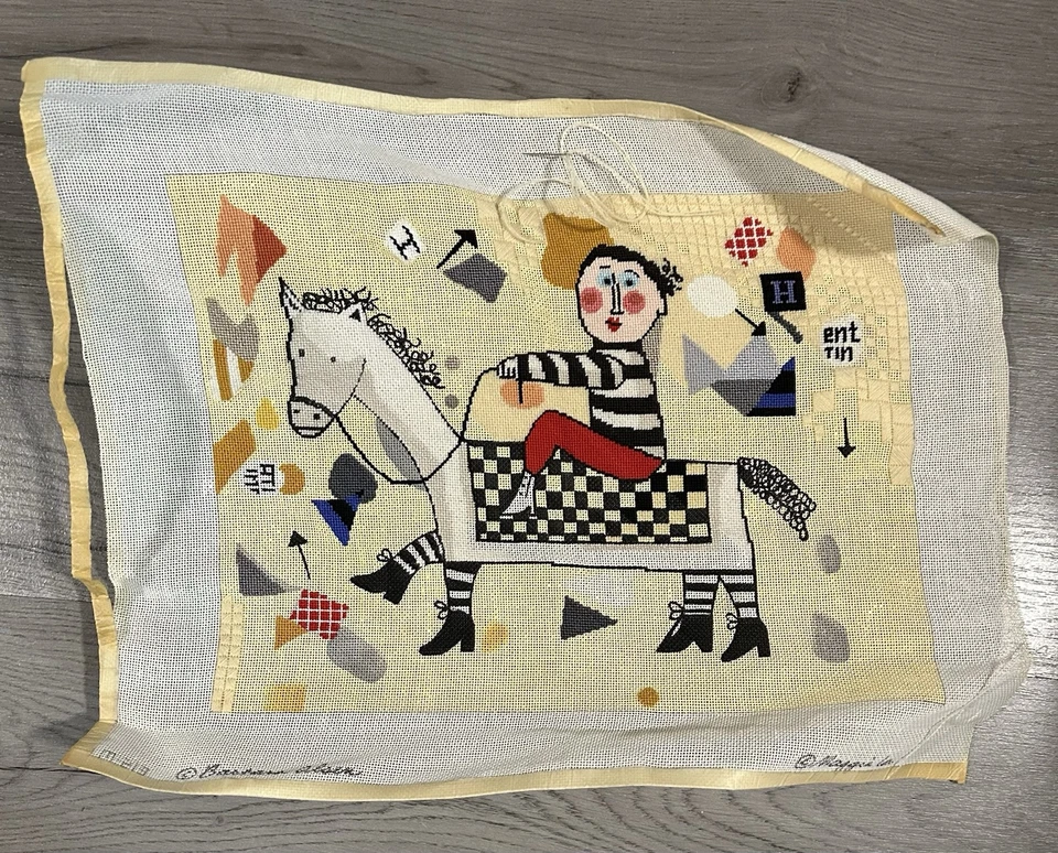 Maggie Riding A Horse 手绘针绣帆布 Barbara Olsen 未完成 — 第 1/4 张图片
