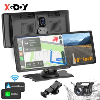 XGODY 10.26" 3840P Dash Cam Nav Touch Screen Wireless CarPlay Android Auto WiFi