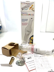 Salton Electric Cookie Press Food Decorator 12 Discs 3 Tips Booklet Box UNUSED - Picture 1 of 12