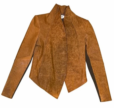 Helmunt Lang Asymmtric Distresed Leather /Merino Jacket Padded Shoulders S Small - Image 1 of 4
