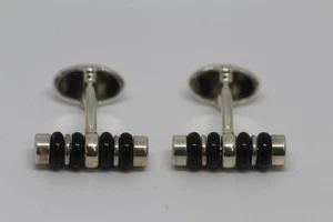 LINKS OF LONDON Herren Onyx Spinning Bar Manschettenknöpfe Set Sterlingsilber UVP90 - Bild 1 von 1