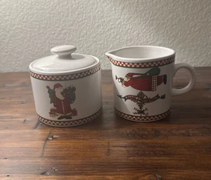 Sakura Magic Of Santa Ceramic Sugar Bowl And Creamer Set Debbie Mumm Stoneware - Picture 1 of 6