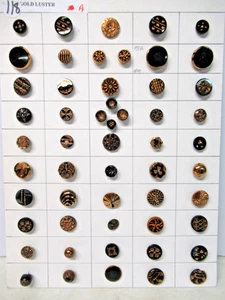 LOT OF 53 ANTIQUE GOLD LUSTER BUTTONS ON COLLECTOR'S CARD 1/2" TO 13/16" - Picture 1 of 23