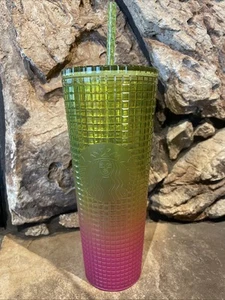 Starbucks Lemon Yellow Pink Fade Grid Tumbler 24 oz Cold Cup Neu mit Etikett Sommer 2022 - Bild 1 von 6