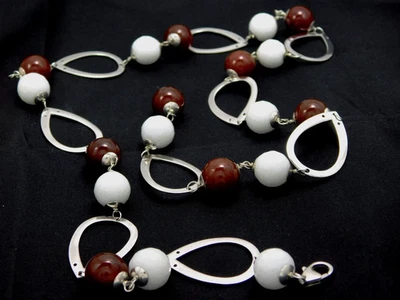 Collana Donna e lunga in Argento 925 con pietre Dure Naturali di agata Necklace - Immagine 1 di 3