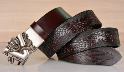Genuine Leather Men Belt Designer Dragon V Buckle Cowboy Luxury Belts for Men - Image 1 of 4