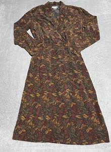 Vintage Talbots Dress Womens 6 Silk Maxi Faux Wrap Long Sleeve Fall Leaf Print - Picture 1 of 10