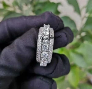 1.5ct White Natural Moissanite Men's Fully Eternity Band Pinky Ring 925 Silver - Picture 1 of 6