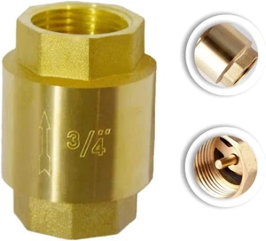 3/4" NPT Brass In-Line Vertical Check Valve, Thread Female One Way Backflow Prev - Picture 1 of 7