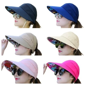 Sun Hats for Women Wide Brim UV Protection Sun Hat Summer Beach Packable Visor - Picture 1 of 19