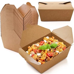NEW Large 110oz Kraft Paper 9.3"x6.5" Cardboard Take-Out Food Containers (105pc) - Picture 1 of 6
