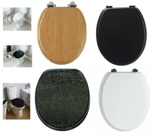 Universal Fit Toilet Seat Wooden MDF Strong Hinges Loo Seats Fittings Included - Picture 1 of 33