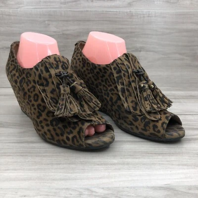 Anyi Lu Wedge Booties Womens EU 40 Leopard Print Suede Slip On Peep Toe Shoes - Image 1 of 4