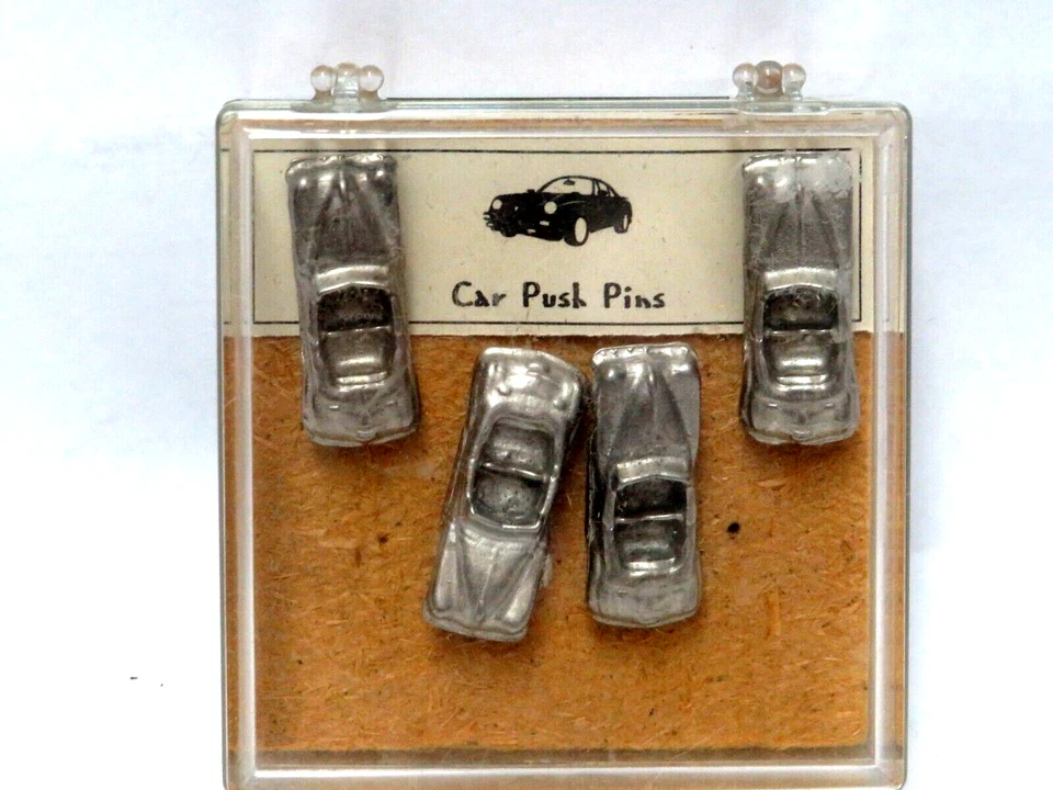 4 x Pewter Convertible Cars Blue Studio Push Pins Corkboards Bulletin Board - Image 1 of 4