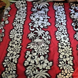 Vintage Hawaiian Tropical Red Cotton Fabric 1 Yd X 45" Hibiscus Floral Tiki - Picture 1 of 6