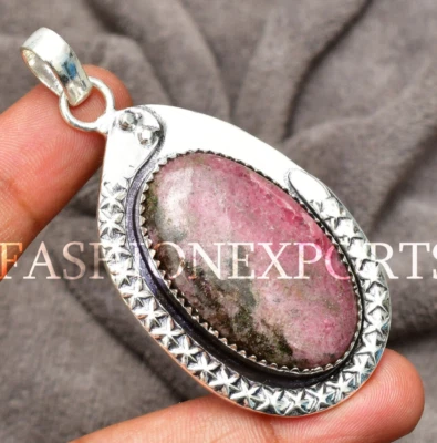 Rhodonite Natural Gemstone Handmade 925 Sterling Silver Jewelry Pendant 2.10" - Image 1 of 4