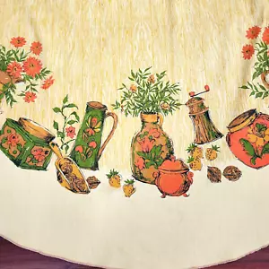 Vintage Kitschy Giallo Brocca Vaso Raccolta Ovale Tovaglia Ringraziamento Frutta Anni 70 - Foto 1 di 8