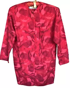 GIANNI VERSACE 1970s RED COTTON FLORAL ROSE JACKET BLAZER VINTAGE ~ M /44 ITALY - Picture 1 of 13