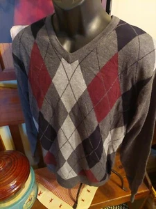 SUÉTER ESTRUCTURA CUELLO EN V JERSEY MANGA LARGA HOMBRE TALLA M CUADROS 100% ALGODÓN - Imagen 1 de 5