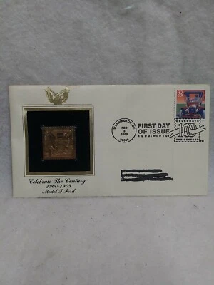 Oro 22K Febrero 1998 Modelo T Ford Oro Prueba Sello Réplica Primer Día Cubierta  Foto 1 de 4