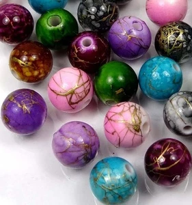 50 Mixed Color Acrylic Drawbench Round Beads II 10mm - Picture 1 of 3