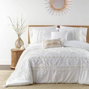 LEVTEX HOME Full/Queen Comforter Set Cotton Chenille Tufted White/Cream 3-Piece - Picture 1 of 5