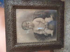 Vintage Victorian Rect Wood Frame With Glass Portrait CHILD Approx 22 X 28 AS IS - Picture 1 of 12