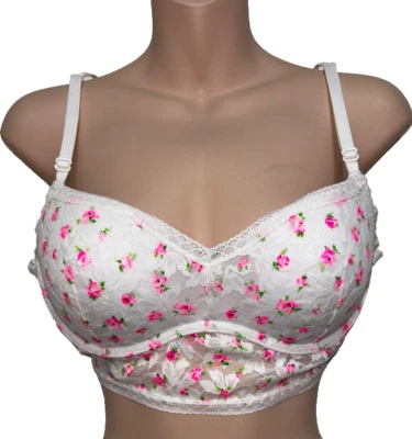 Victoria's Secret PINK  Push Up Bralette White Lace Wired Pink Flowers MEDIUM🌹 - Image 1 of 4