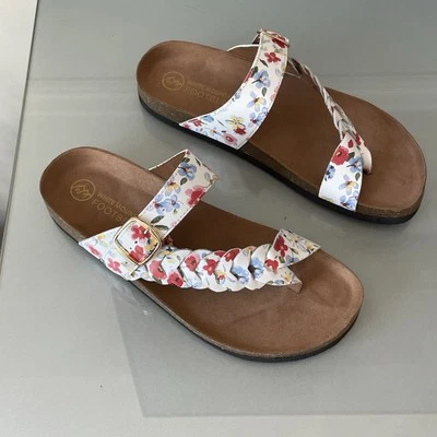Sandalia White Mountain Happier 9M Blanca Floral Correa Trenzada Sin Cordones Comodidad Foto 1 de 4
