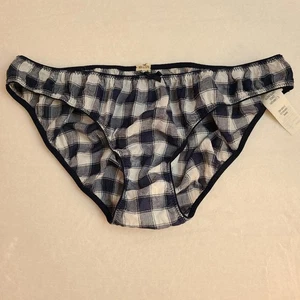 Y2K Hollister klassisch kariert Baumwolle niedriger Bund Bikini Höschen Größe Lg marineblau weiß - Bild 1 von 6
