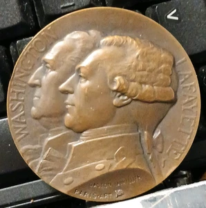 1927 Washington and Lafayette Bronze Commemorative Medal - UNIFACE- RARE!!!!! - Picture 1 of 2