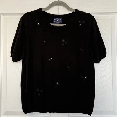 Chelsea Cambell Black Embellished Short Sleeve Pullover Sweater Women’s Size XL - Image 1 of 4
