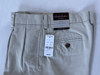 NUEVO Pantalón chino plisado Brooks Brothers para niño, tostado, sin arrugas, talla 10 cintura 25 Foto 1 de 4