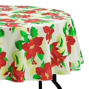 Essential Home 52" x 70" Oblong Watercolor Poinsettia Christmas Tablecloth #8040 - Picture 1 of 8