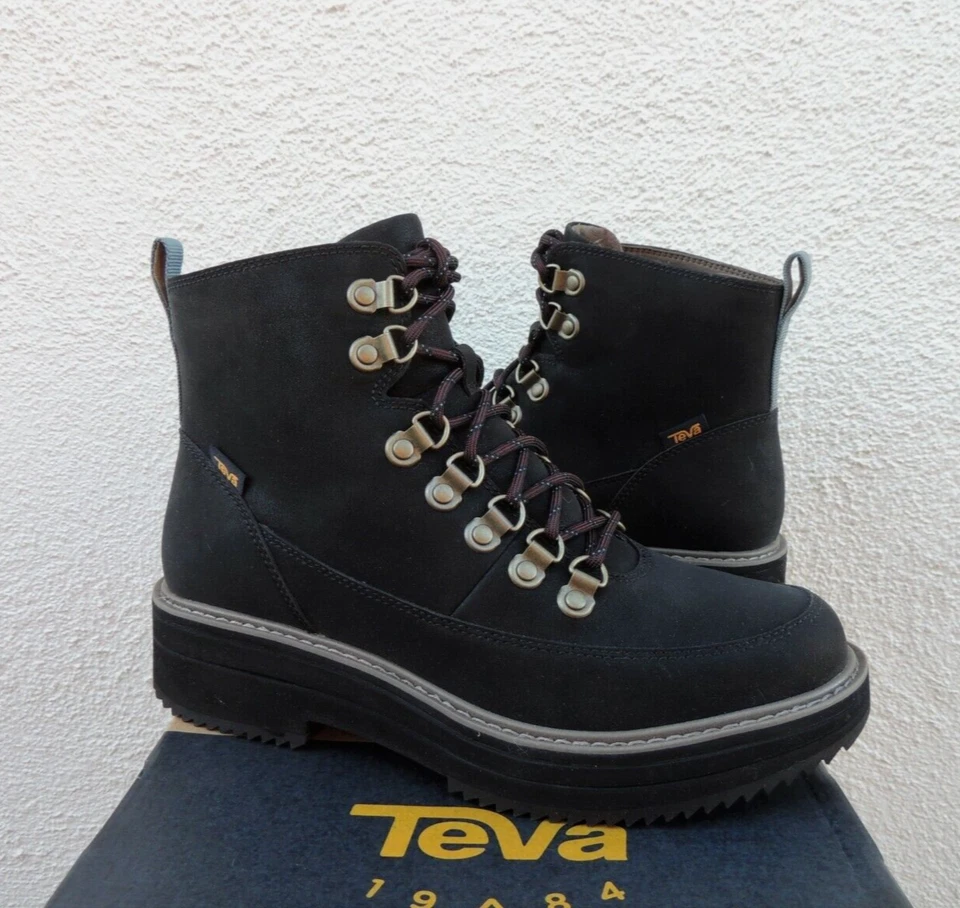 Teva Midform 1123510 Black Leather Round Toe Lace Up Ankle Womens Booties 11