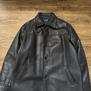 Gap Vintage Black Heavy Thick Leather Single Breast Coat Jacket Size Large - Imagen 1 de 6