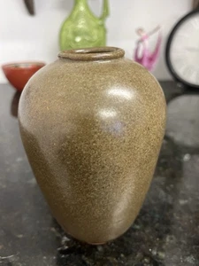 Studio Pottery Vase – Signed Gréj – Scandinavian Style Brown Glaze – 15cm Tall - Picture 1 of 8