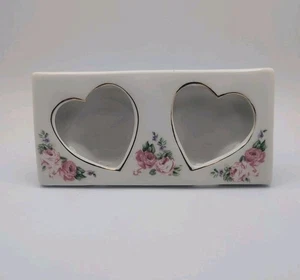 Vintage Bilderrahmen Miniatur weiß Keramik Doppelherz - Bild 1 von 3