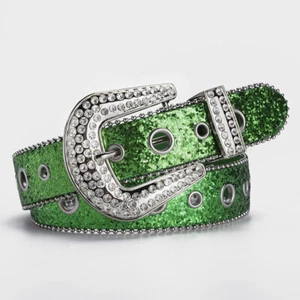 Lady Sequin Leather Bling Belt Western Cowgirl Waist Belt for Jeans Pants Belt - Picture 1 of 16