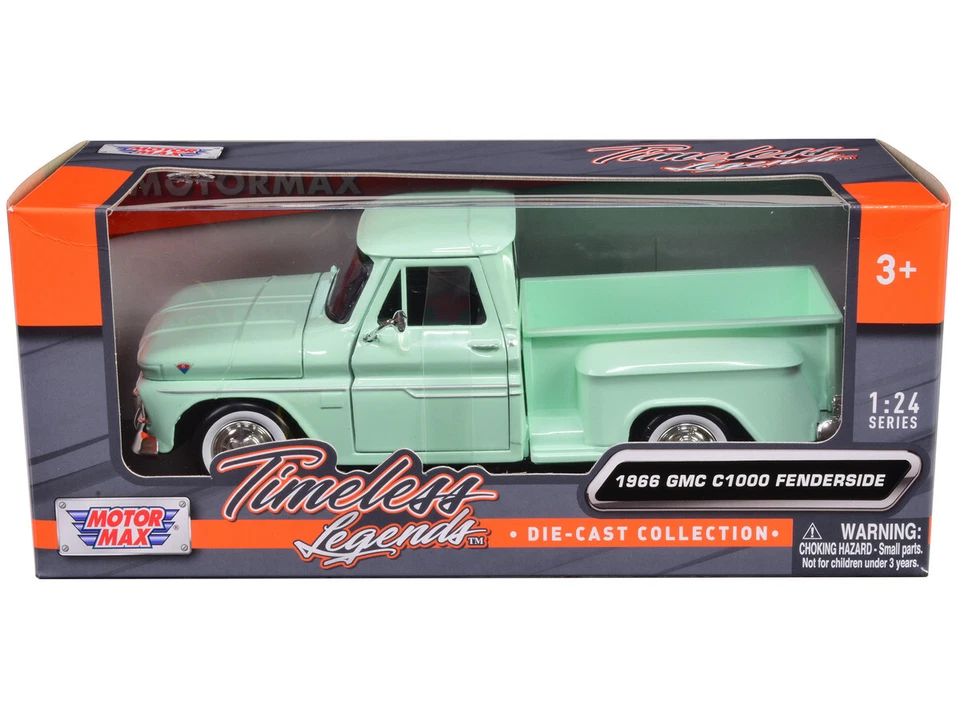 Motormax 1966 GMC C1000 Fenderside Pickup Light Green 1/24 Diecast Model 79379