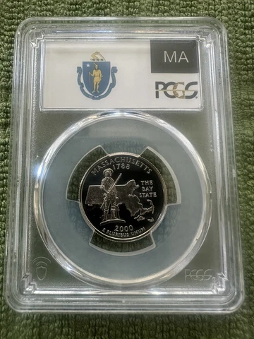 2000-S Massachusetts State Washington Quarter PCGS PR69DCAM    State Flag Holder Cover